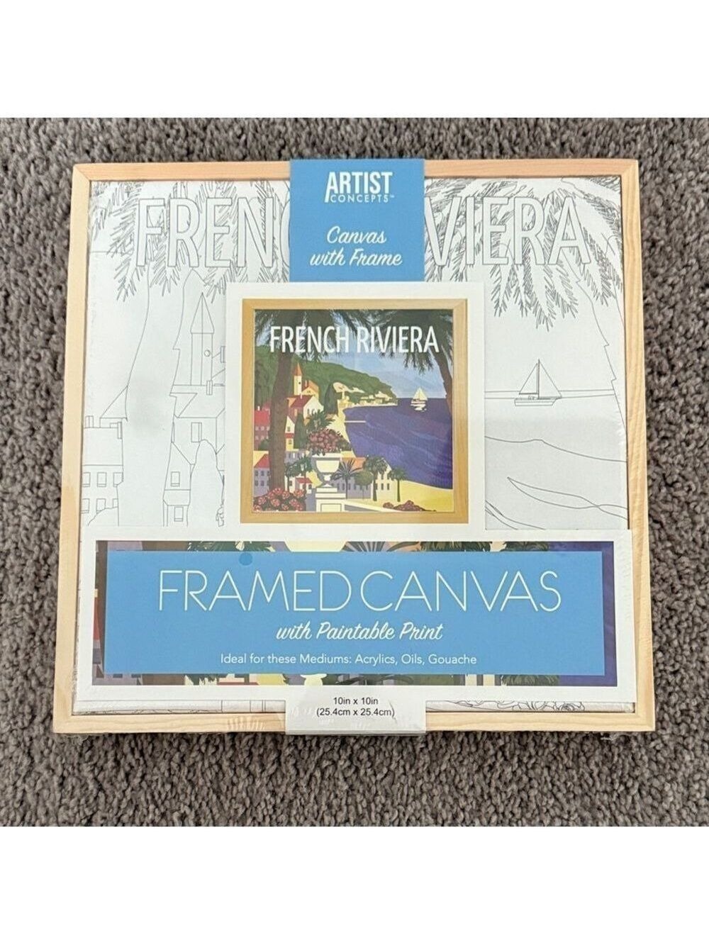 Artist Concepts French Riviera Framed Canvas Paintable 10x10 NWT Coastal Wall
